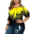 thumbnail image 3 of LilyLLL Womens Plus Size Short Sleeve Cold Shoulder Printed Tunic Blouse Tops, 3 of 4