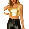 thumbnail image 5 of MODA NOVA Junior's U Neck Sleeveless Party Shiny Metallic Crop Top Gold S, 5 of 5