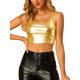 thumbnail image 5 of INSPIRAR CHIC Top sin mangas para mujer U Cuello Ropa de fiesta Clubwear Holográfico Brillante Metálico Top Corto 2XL Dorado, 5 of 7