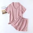 thumbnail image 1 of Pijama de pareja de manga corta con pantalones cortos de crepé lavado de algodón, traje de verano de gasa fina de doble capa para hombres y mujeres, ropa de hogar, 1 of 6