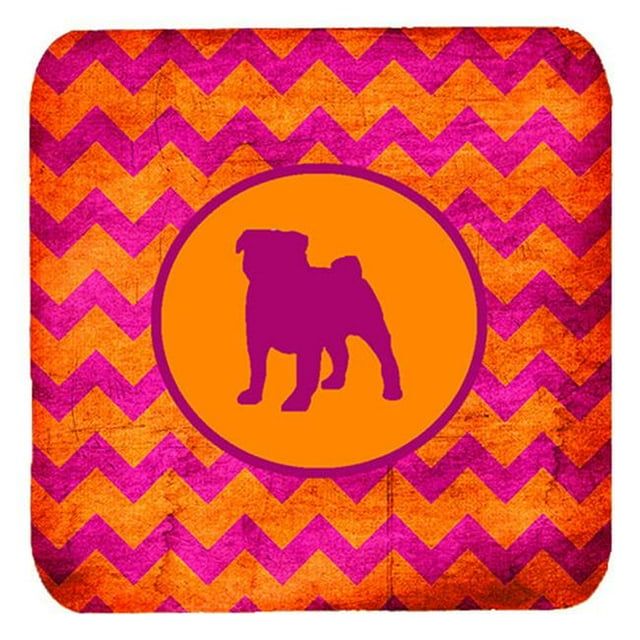 Pug Chevron Pink And Orange Foam Coasters - Set 4, 3.5 x 3.5 In.