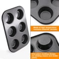 thumbnail image 3 of HXRH 2Pcs Carbon Steel Cupcake Pan 6-Cup Cupcake Pans and Muffin Tins with Nonstick Coating for Muffins Cupcakes Brownie Ideal for Party Home Baking(Black), 3 of 7
