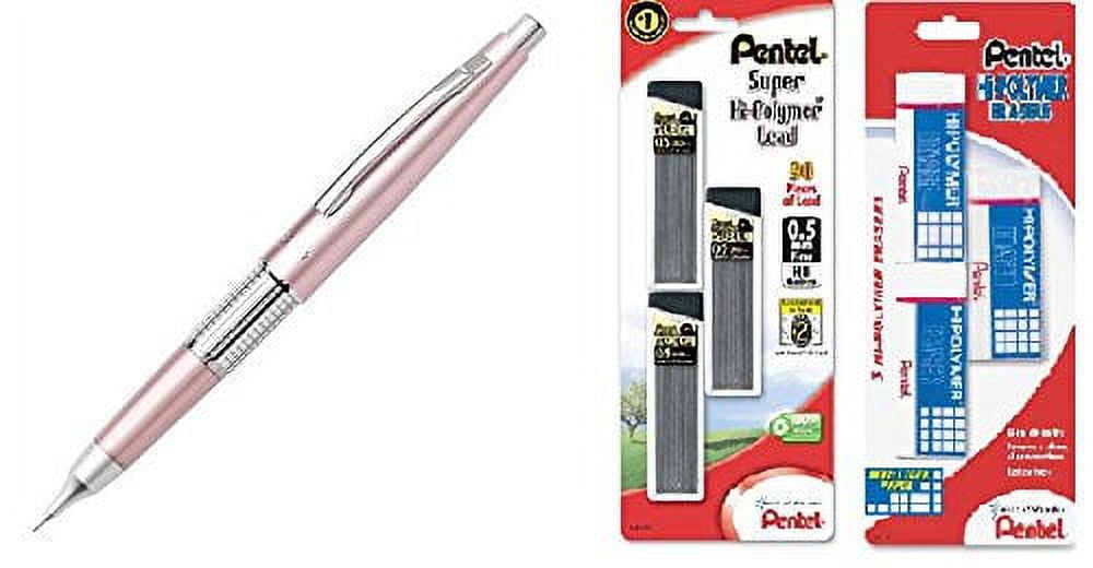 Pentel Sharp Kerry Mechanical Pencil, 0.50 mm, Metallic Pink Barrel, with Lead Refills and Erasers (Bundle)