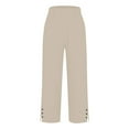 thumbnail image 6 of IDALL Linen Pants Women Petite Pants Baggy Pants Lounge Pants Women Women Solid Straight Solid Elastic Pants Long Linen Women Waist Cotton Casual Slit Trouser Legs Pants Women'S Pants Beige L, 6 of 7