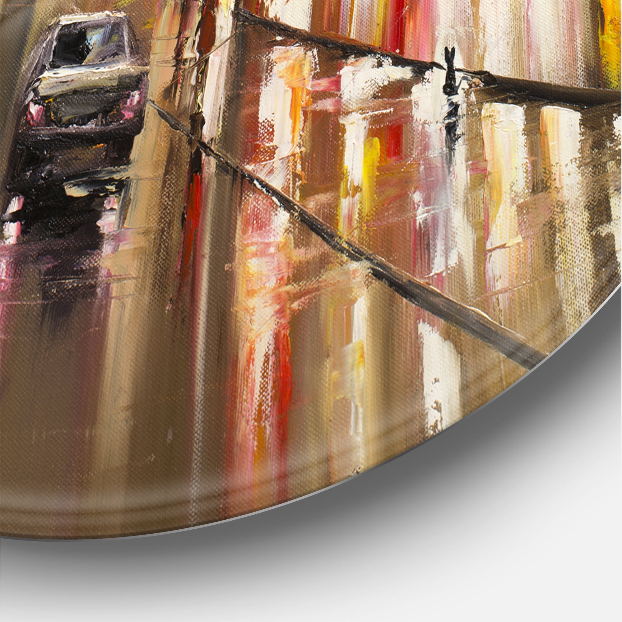 Designart 'Quiet Rainy Street In Gray Eiffel Tower Paris' Traditional Circle Metal Wall Art 36x36 - Disc of 36