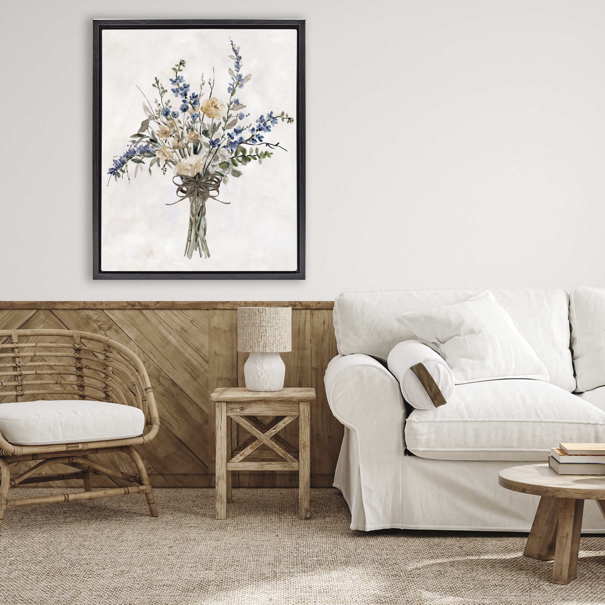 Stupell Industries Subdued Flower Bushel Black Framed Floater Canvas Wall Art, design by Carol Robinson