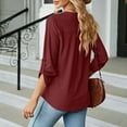 thumbnail image 6 of MIXUE Womens Summer Tops Summer Solid Color V Neck 3/4 Sleeve Loose Casual T Shirts Daily-Wear,Red,S, 6 of 8