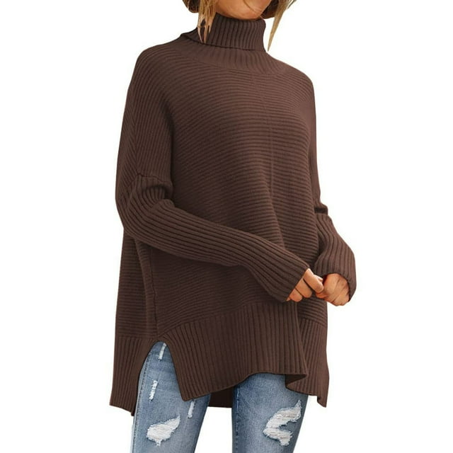 Chandail à Enfiler pour Femmes, Col Roulé Uni à Manches Longues en Tricot, Chandail Confortable à Enfiler pour Femmes, Chandail à Enfiler pour Femmes TG
