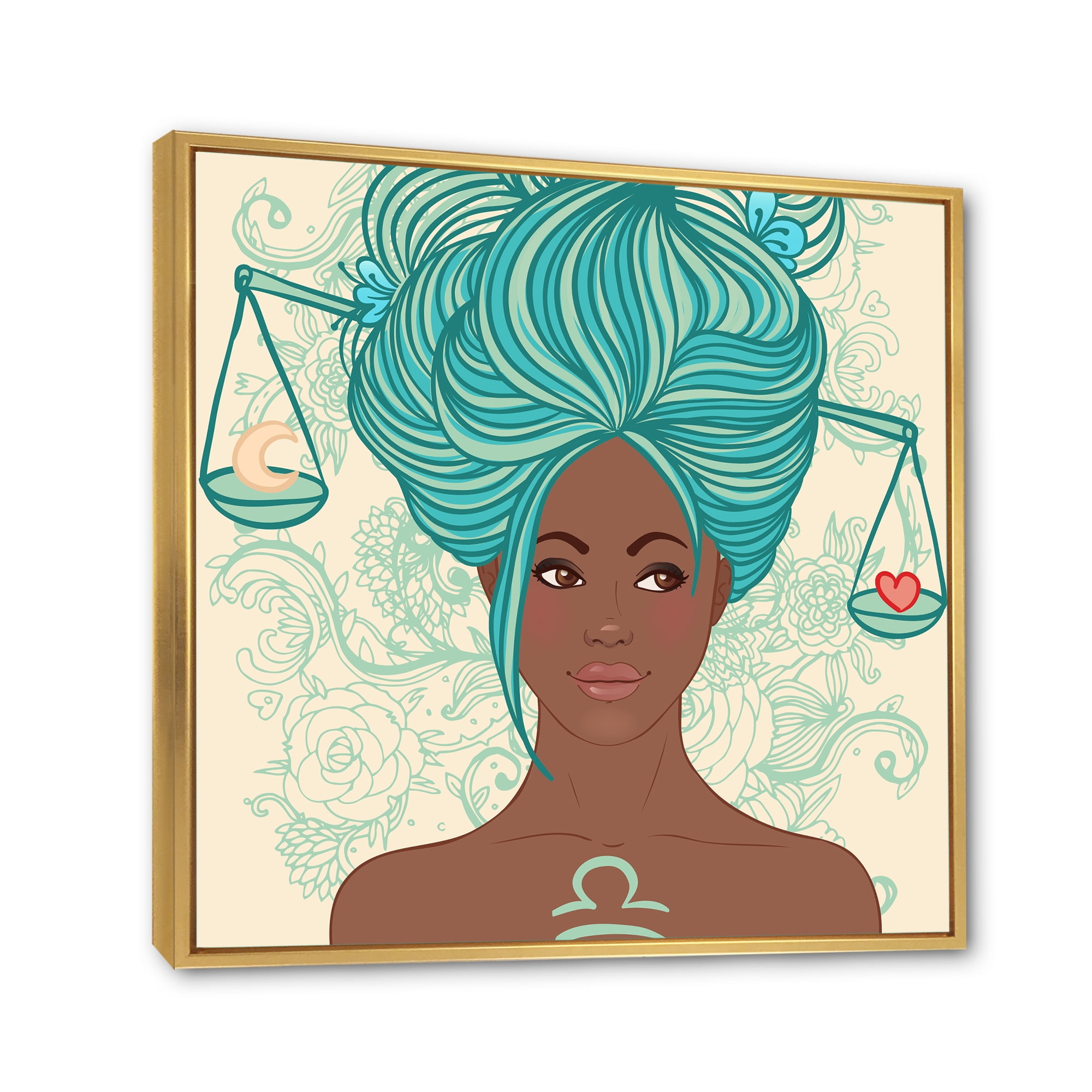 Designart 'Portrait of African American Woman With Blue Hair I' Modern Framed Canvas Wall Art Print