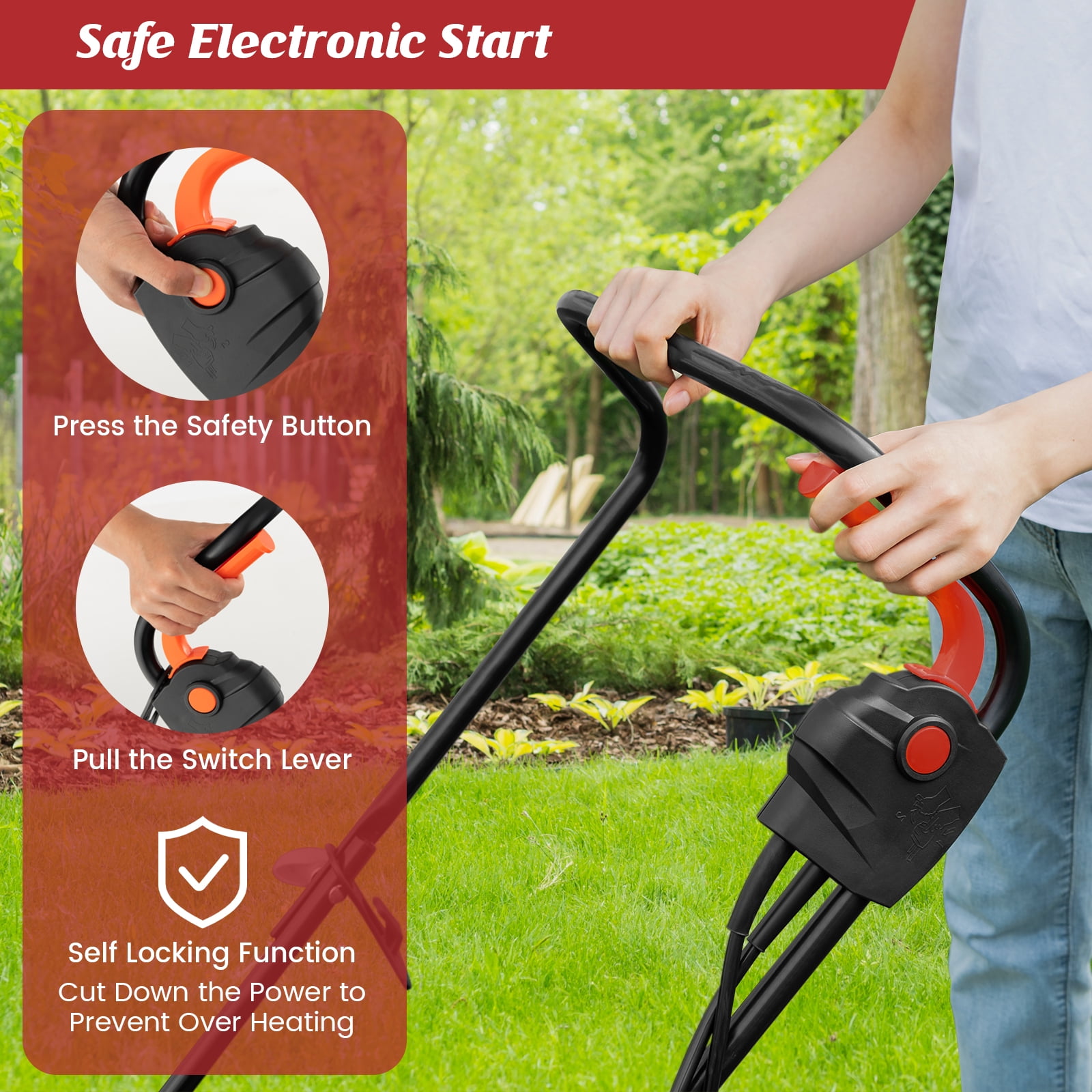 Topbuy Electric Lawn Mower 2-in-1 Versatile Corded Lawn Mower with Grass Collection Box 12 AMP Motor Red