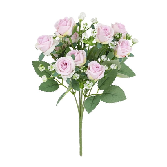 Artificial Silk Roses for Valentine's Day, Light Pink Fake Rose Bouquet with Leaves, Realistic Flower Arrangement for Wedding Home Decor, Centerpiece for Table Vase, Gift for Her