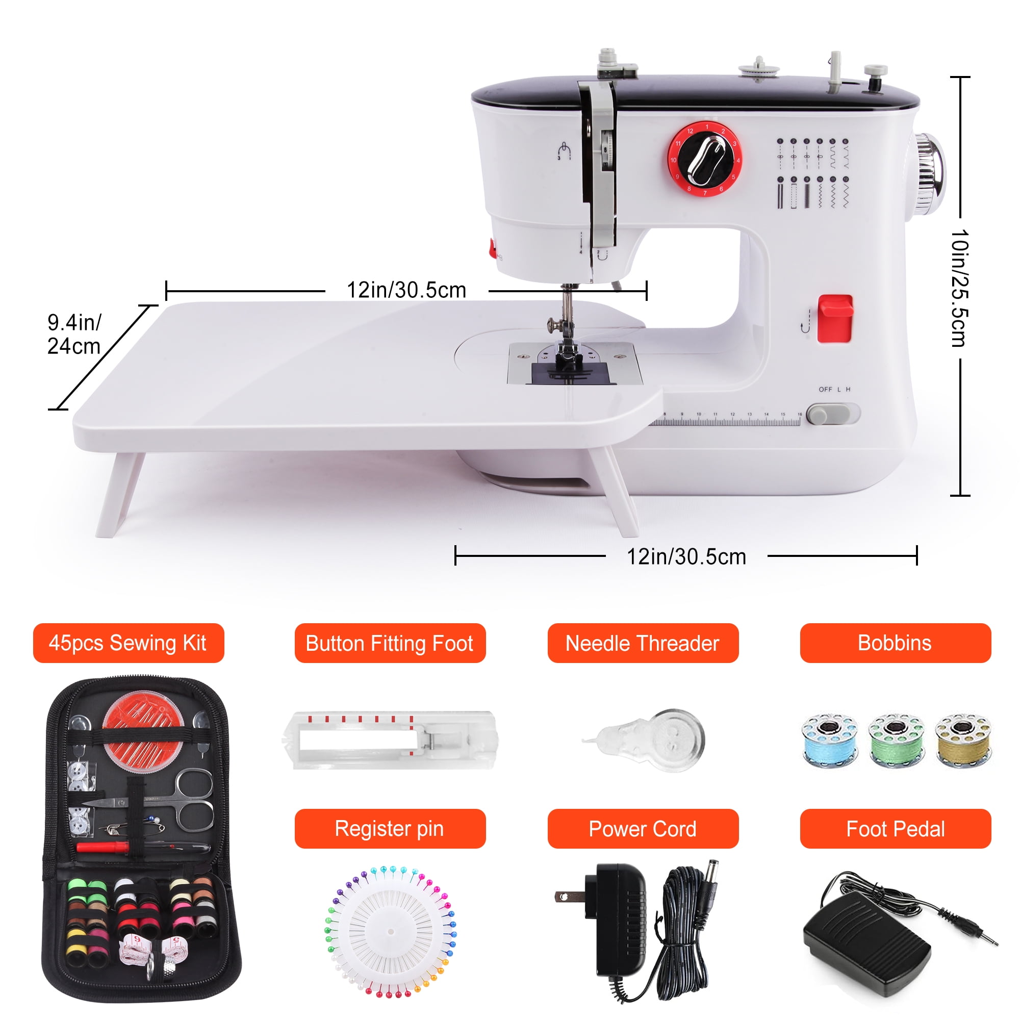BCOOSS Sewing Machine for Beginners Electric Portable 12 Built-in Stitches with Extension Table