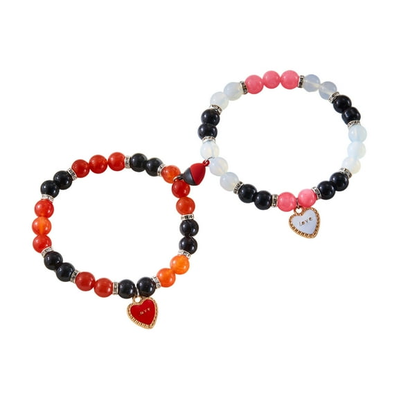Magnetic Couple Bracelet Set for Valentine's Day Gift, Adjustable Knot Rope Bracelet with Enamel Heart Charm, Matching Love Bracelets for Him Her, Friendship Jewelry