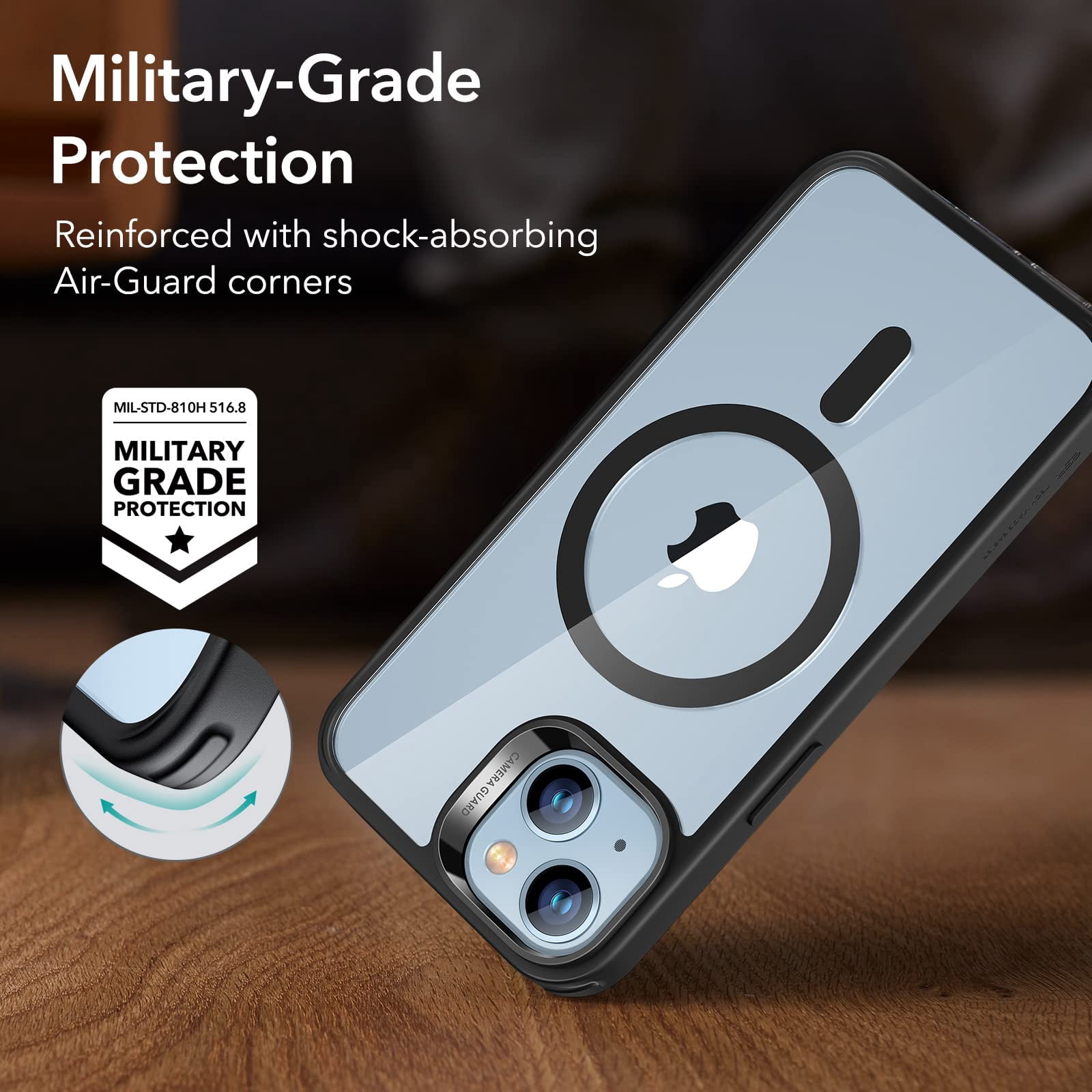Esr For 14 /iphone 13 Case  Compatible With Magsafe Shockproof Military-grade Protection Magnetic Phone 14/13 Classic Hybrid (halolock) Clear Black