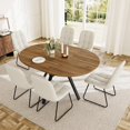 thumbnail image 1 of Extendable Round Dining Table Set for 6 People, 43.3"-59.1" Extendable Kitchen Table with 6 Upholstered Chairs, Space Saving for Kitchen Dining Room (Walnut Table+6 U-Shaped White Chairs), 1 of 7