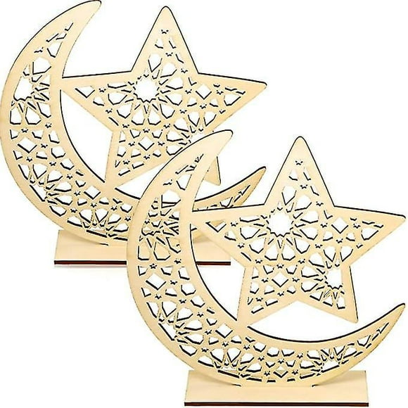 Dewenwils Ensemble De 2 Ornements En Bois Ramadan Dcoration De Table En Bois Pendentif Toile De Lune Pour Eid Ramadan Mubarak Ornements