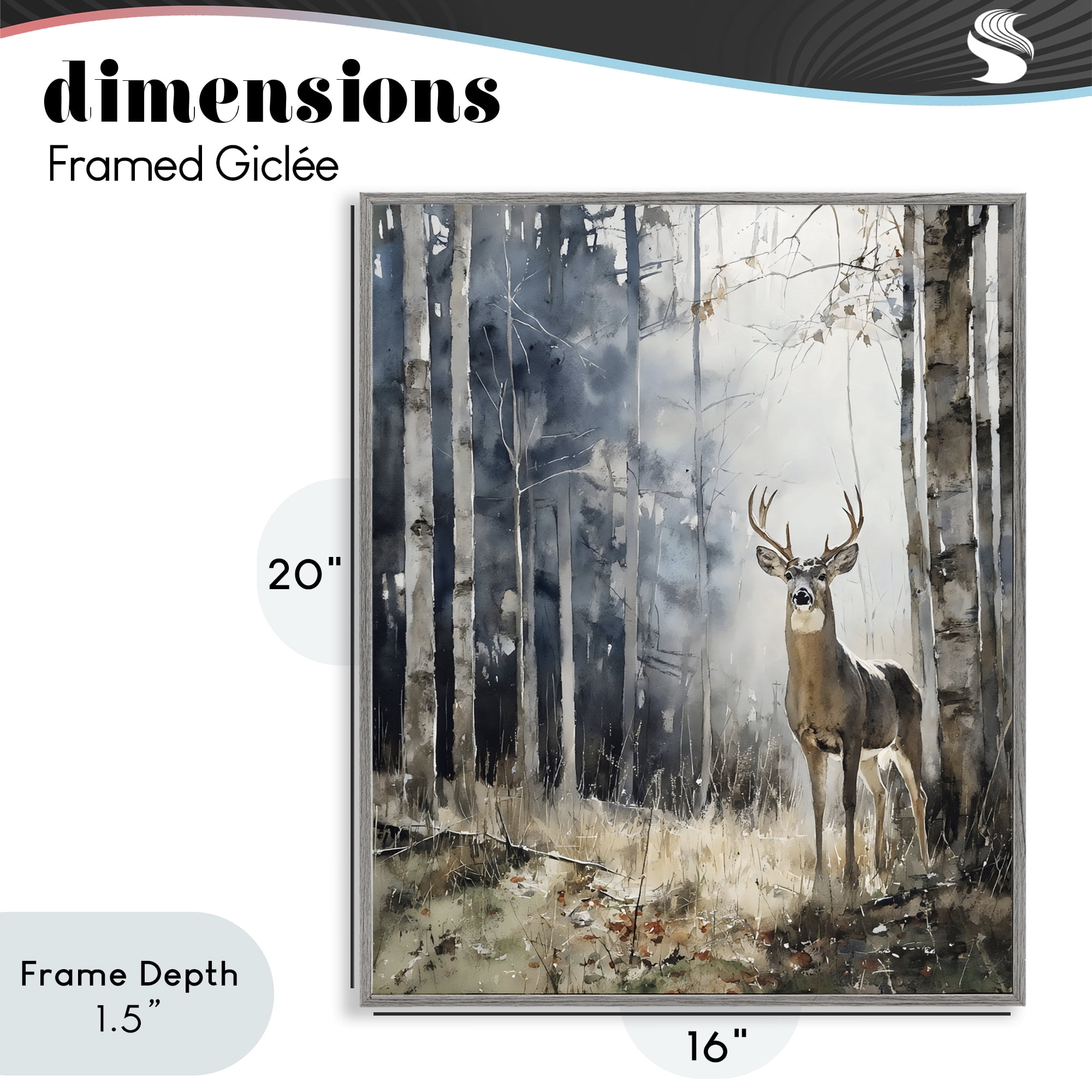 Stupell Industries Deer In The Woods Gray Framed Giclee Art, design by Franklyn Gregory