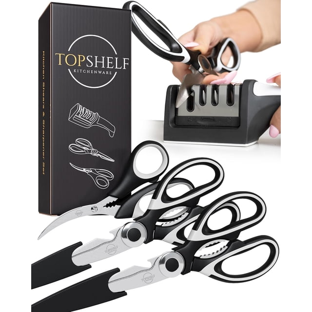 Tijeras De Cocina Resistentes Con Afilador De Cuchillos Y Tijeras - Tijeras Multiusos De Acero Inoxidable Para Alimentos - Tijeras Afiladas De Grado Alimenticio Para Carne, Marisc