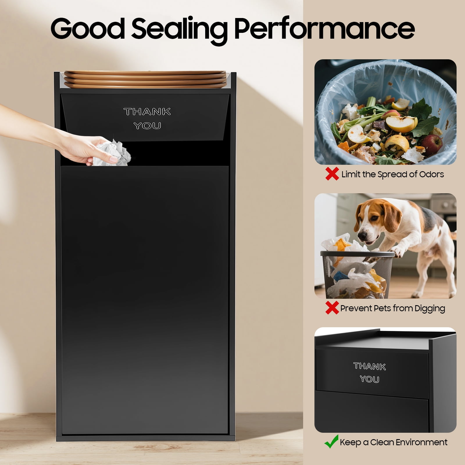 Restaurant Trash Can Cabinet Commercial Trash Can 30l,Wooden Garbage Receptacle Indoor,Heightened Baffle/Built-Intrash Bag