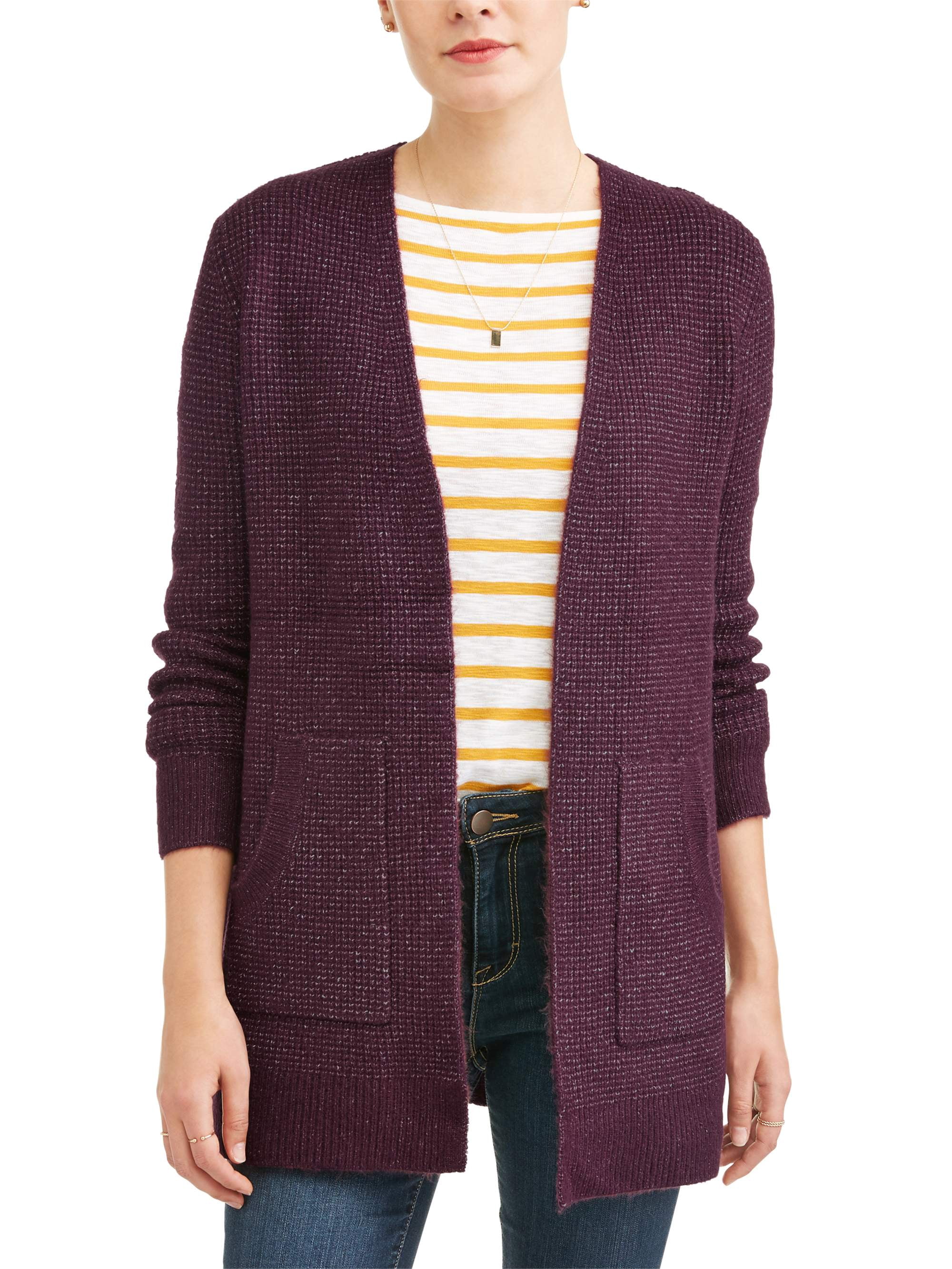 Time and Tru Women's 2 Pocket Waffle Cardigan - Walmart.com