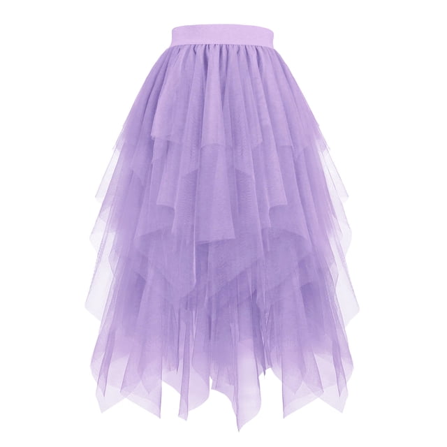Jupes en Tulle pour Femmes, Jupe Midi Évasée à Taille Haute, Jupe de Fête, Violet TP
