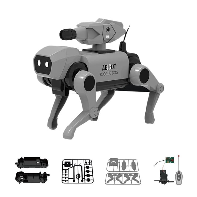 DIY Assembly Remote Control Mechanical Dog Robot Toy Kit, Educational Science STEM Project for Kids & Teens, Programmable Robotic Pet Model, Builds Concentration Skills