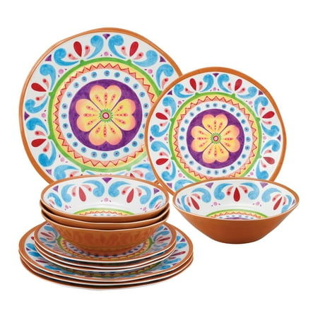 

Gourmet Art 12-Piece Melamine Dinnerware Set Includes Dinner Plates Salad Plates Bowls Service for 4. (Cinco de Mayo)