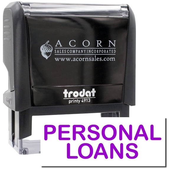 Large Self-Inking Personal Loans Stamp, Trodat Printy 4913, Press and Print Stamping, Impression Size 7/8" x 2-1/4", Up to 10,000 Impressions - Purple Ink