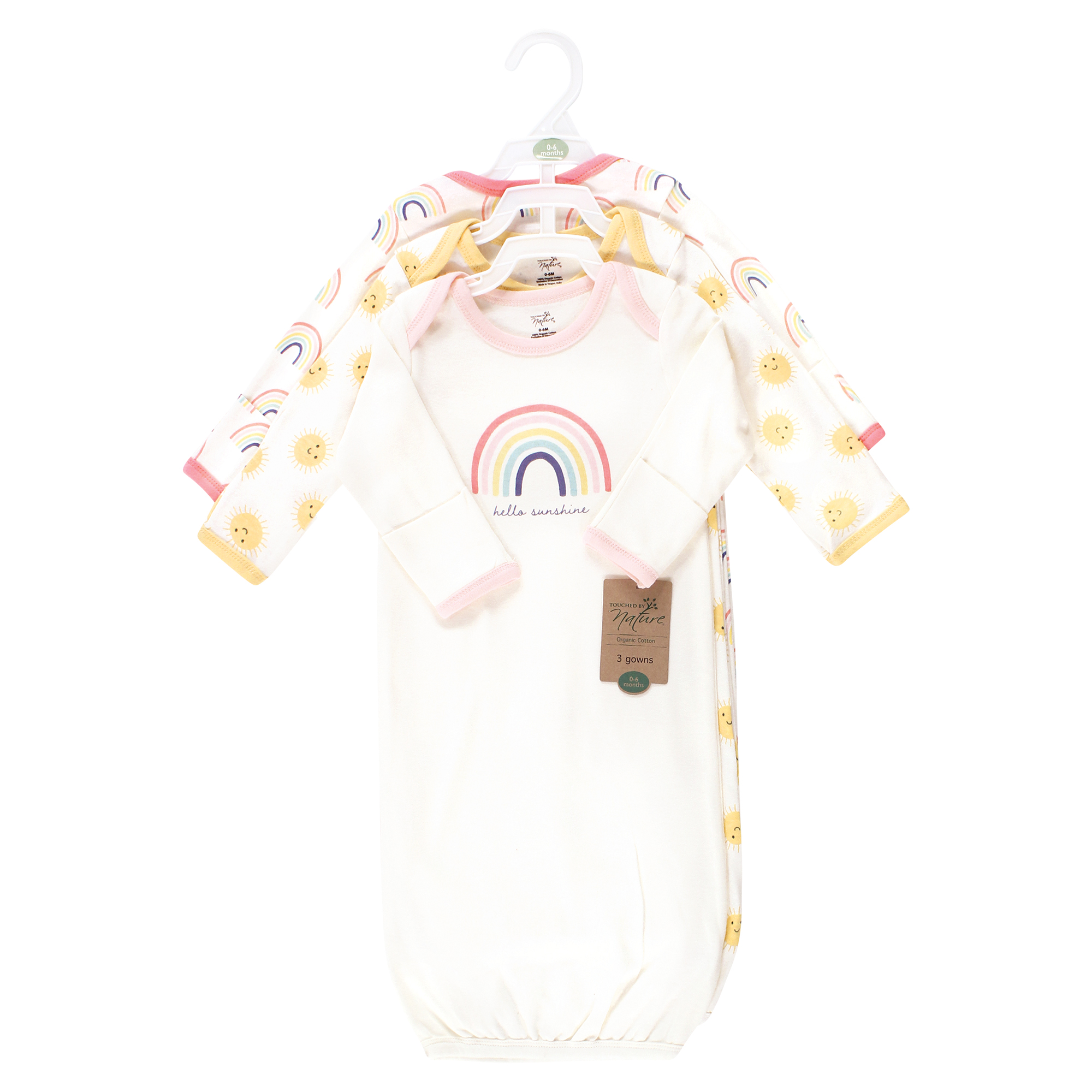 Touched by Nature Baby Girls Organic Cotton Gowns, Rainbows And Sunshine, 0-6 Months