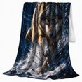 thumbnail image 2 of Majestic Gray Wolf Snow Moonlit Wilderness, Peaceful Mountain Lake Scene, Warm Flannel Blanket for Cabin and Lodge, Outdoor Lovers Camping Gift, Rustic Home Decor, 2 of 7