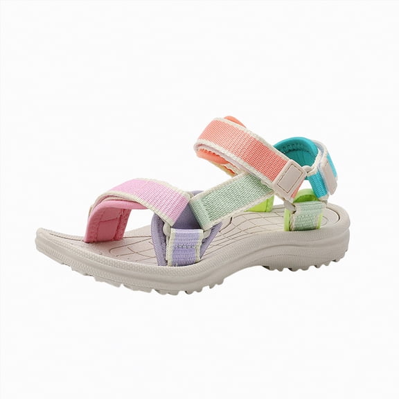 TOWED22 Girl's Sandals Dressy Bow Ankle Strap Sandal Open Toe Slides Flats Summer Cute Vacation Sandals Pink,13
