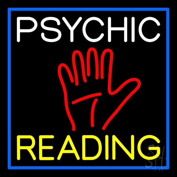 White Psychic Yellow Reading Block Palm LED Neon Sign 16" Tall x 16" Wide - inches Black Square Cut Acrylic Backing, with Dimmer - Bright and Premium built indoor LED Neon Sign for Storefront.