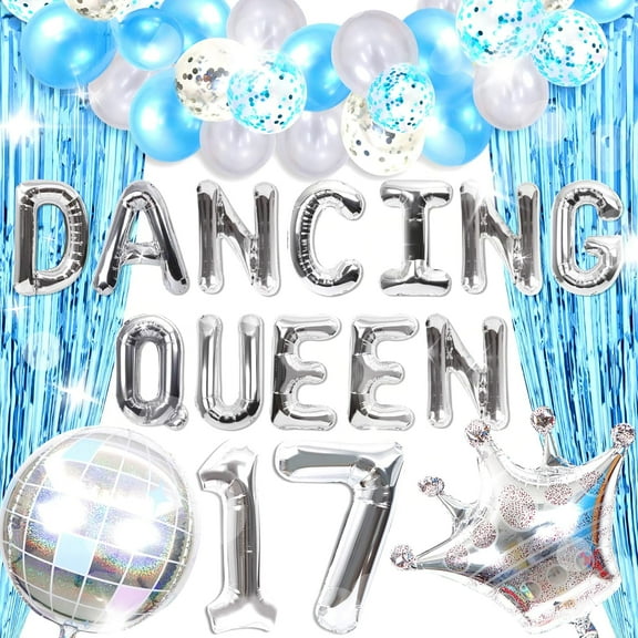 Party Decoration Set Aluminum Foil Balloon Combination Disco Ball Tassel Cloth Birthday Celebration Silver Blue Theme