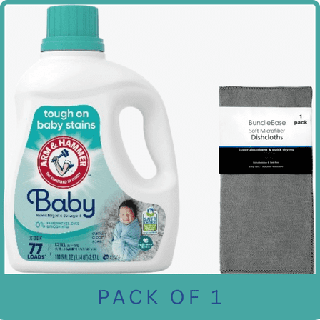 ARM & HAMMER Baby Hypoallergenic Liquid Laundry Detergent, 100.5 fl oz, 77 Loads with Microfiber Solid Color Towel by BundleEase