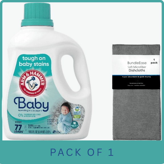ARM & HAMMER Baby Hypoallergenic Liquid Laundry Detergent, 100.5 fl oz, 77 Loads with Microfiber Solid Color Towel by BundleEase