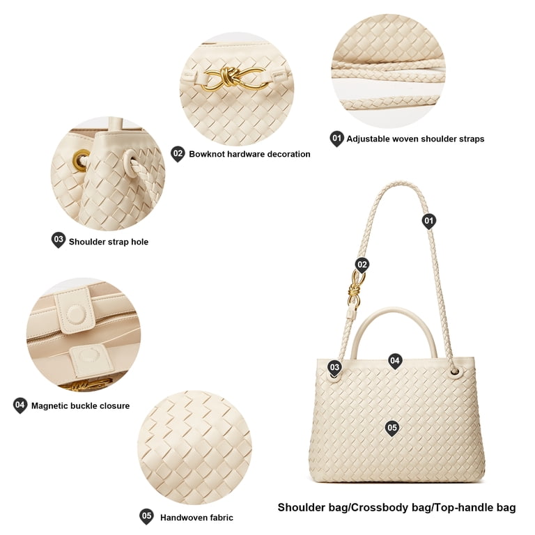 Sumrains Woven Crossbody Bag For Women - Vegan Leather Small Tote With Bowknot, Green Shoulder Purse