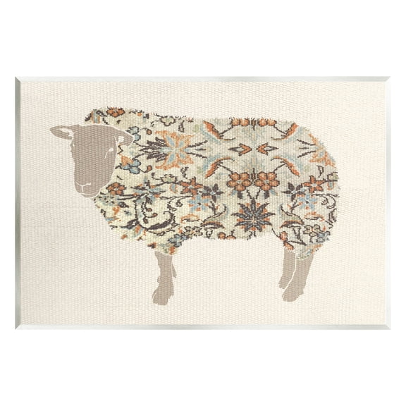 Stupell Industries Traditional Floral Pattern Sheep Animals & Insects Painting Unframed Art Print Wall Art, 15 x 10