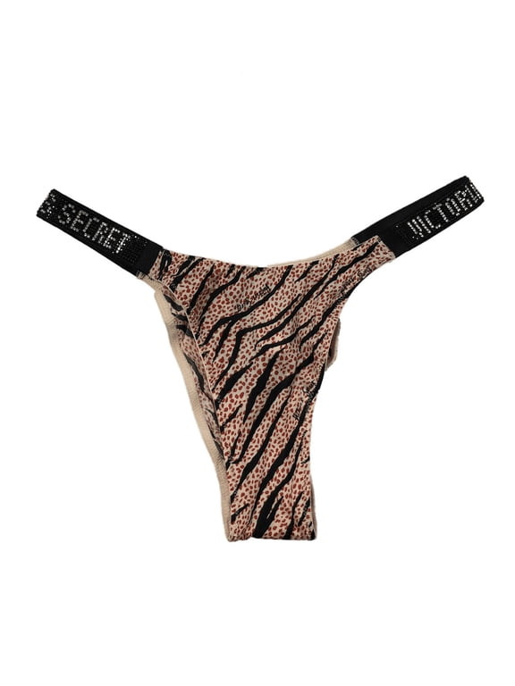 Very Sexy Bombshell Rhinestone Shine Logo Strap Brazilian Panty Tiger Print Size Small NWT