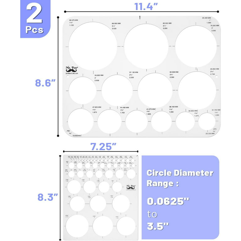 Mr. Pen- Circle Template, 2 Pcs, Large and Small Size, Circle Stencil,  Circle Ruler, Circle Templates for Drafting, Plastic