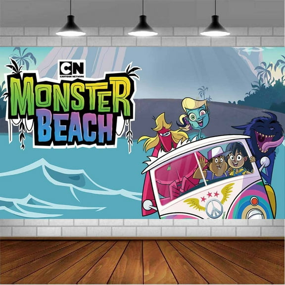 MONSTER BEACH Backdrop Banner Party Supplies Poster Movie Theme Background for Photography Birthday Decorations