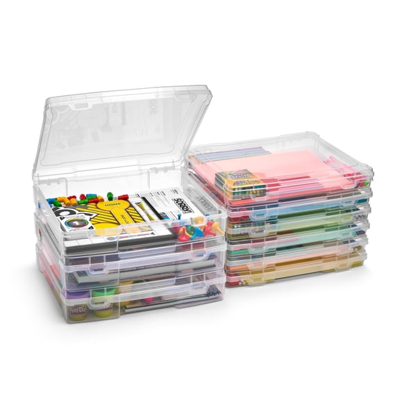 Sorbus Multi-Size Clear Stackable Portable Project Case Snap-Tight Closure Storage For Board Game, Crafts, Office Supply - 9 Pc