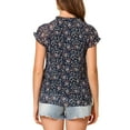 thumbnail image 4 of Allegra K Women's V Neck Short Sleeves Ruffled Trim Ditsy Floral Chiffon Blouse, 4 of 7