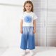 thumbnail image 1 of Conjuntos de blusa y camisa de cuello redondo y manga corta para niña, top rosa de verano y pantalones anchos de mezclilla degradados con lentejuelas de estrellas, vestido de algodón para niña de moda, 1 of 9