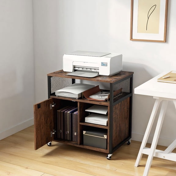 Barara King File Cabinet, File Stroage Organizer,File Cabinet on Wheels with Charging Station and Cable Management Hole-Brown