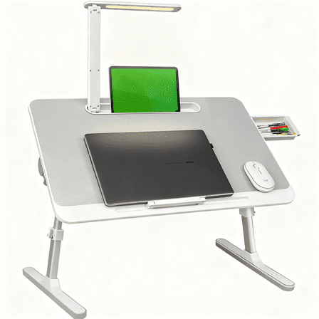 TBGENIUS Lap Desk for Lap top, Portable Bed Table Desk, Laptop Desk with LED Light and Drawer, Adjustable Laptop Stand for Bed/Sofa/Study/Reading-White, Perfect gift