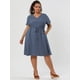 thumbnail image 3 of Women's Plus Size Dress V Neck Short SleeveLine Chambray Denim Dresses Dark Blue 4X, 3 of 6