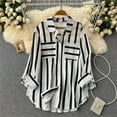 thumbnail image 4 of Long Sleeve Shirts for Women Mid Length Vertical Stripe Long Sleeve Shirt - Casual Loose Fit Comfortable Cotton Blend Shirts for Women Womens Blouses, 4 of 4
