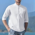 thumbnail image 2 of USNSM Mens Cotton Linen Henley Shirts Long Sleeve Casual Shirt Solid Color Summer Beach Hippie T-Shirt Band Collar Shirt with Pocket White XXL, 2 of 6