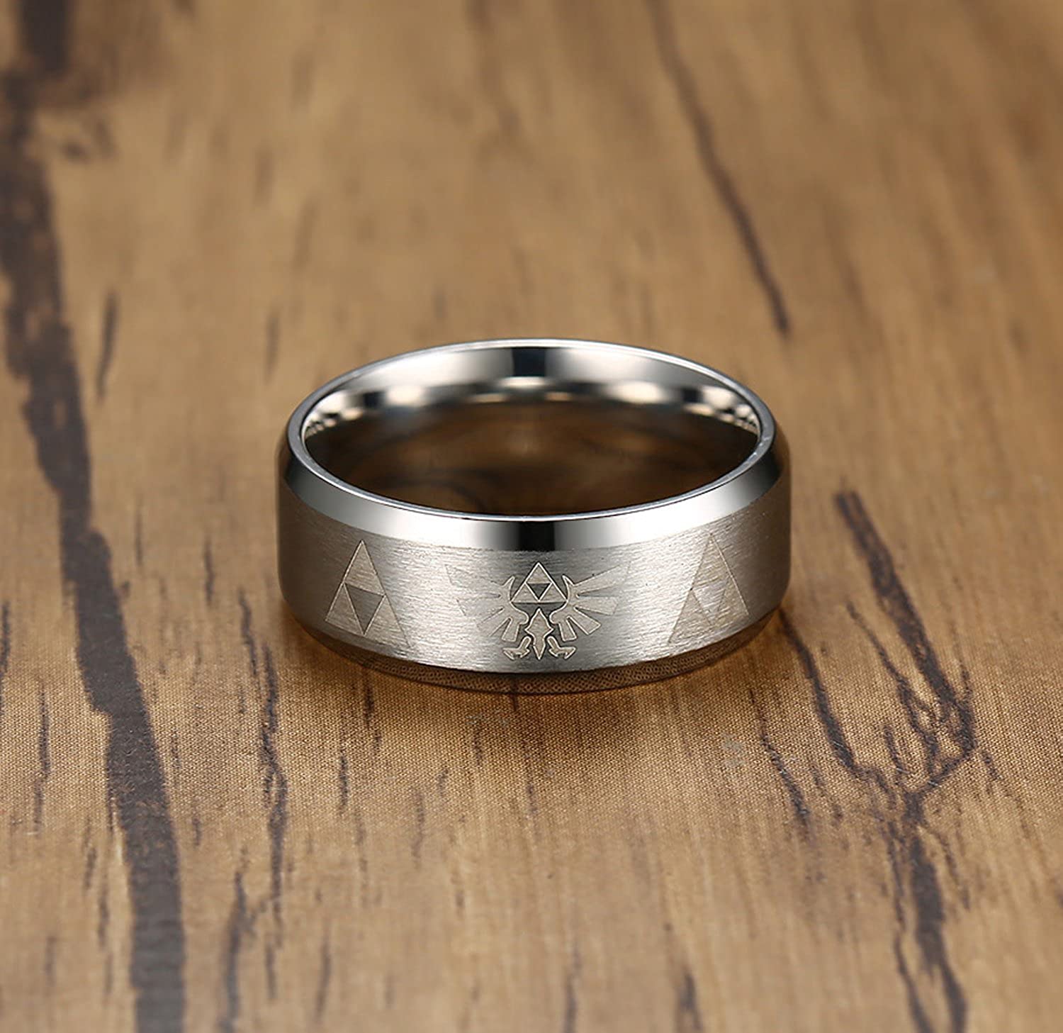 Yazi 8mm The Legend of Zelda Triforce Ring, Stainless Steel Matte