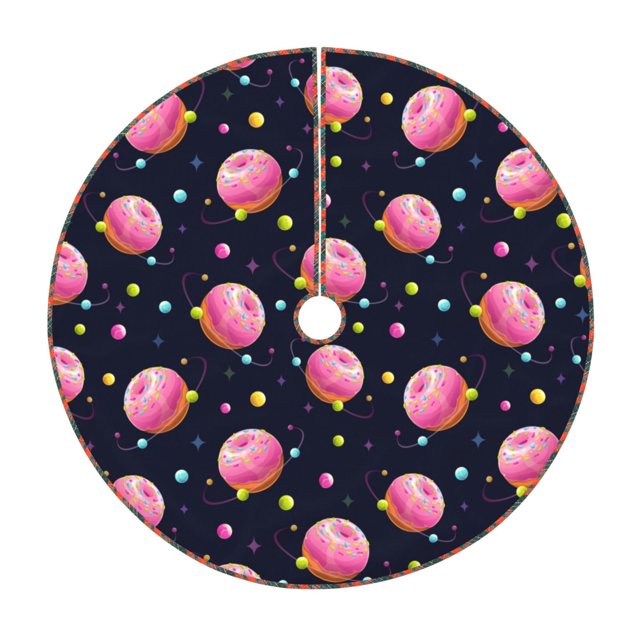 Fotbe Cartoon Donut Planets Pattern Christmas Tree Skirt, Tree Skirts Plush Christmas Decorations, Christmas Tree Skirts Xmas Decorations Holiday Party Decor-30"